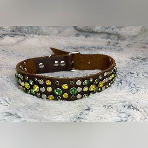 Crystal handmade leather dog collar